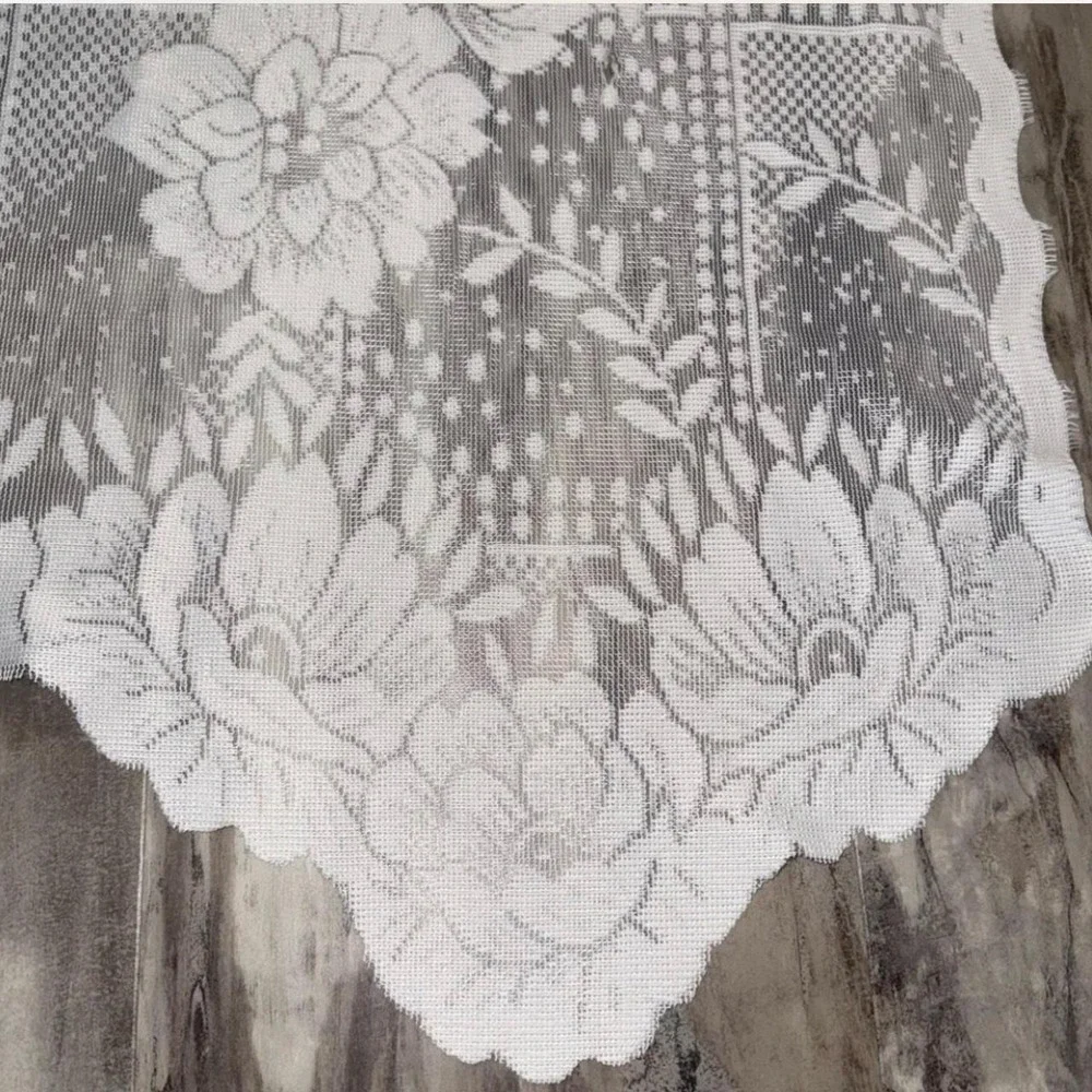 Comfort Bay Anna Lace White Ivory Panel Curtain attached Valance 54X84 snag read